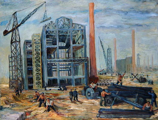 At the Building, 1951 (oil on canvas) de Franciszek Zmurko