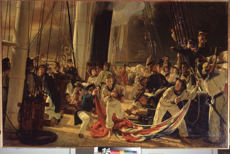 On the Deck During a Sea Battle de François August Biard