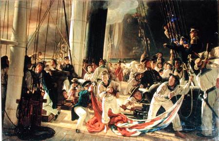 On the deck during a sea battle de François August Biard