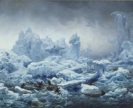 Fishing for Walrus in the Arctic Ocean de François August Biard