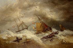 Sailing ships in a heavy swell de François Etienne Musin
