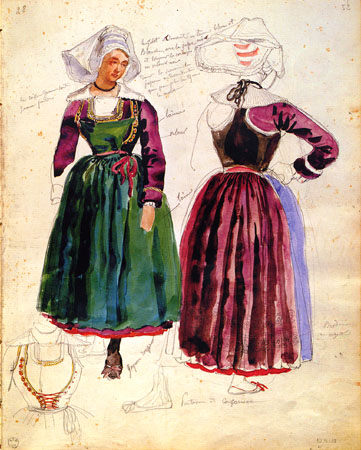 Two Women in traditional Dresses of Pont Aven de François-Hippolyte Lalaisse