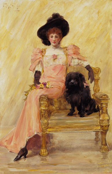 Portrait of a Lady with her Dog de Frank Markham Skipworth