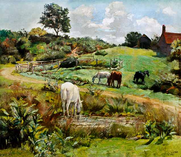 Horses Grazing in a Landscape de Frank O'Meara