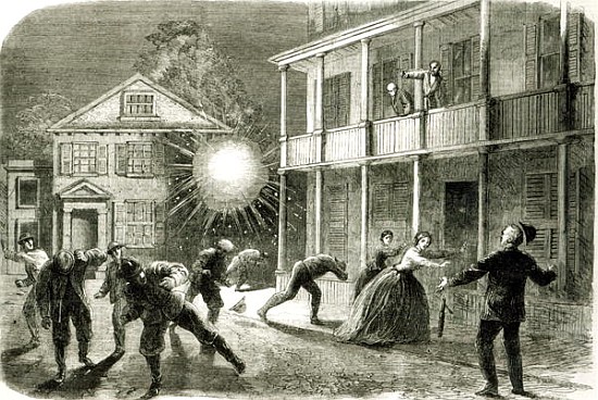 The Federals shelling the City of Charleston: Shell bursting in the streets in 1863 de Frank Vizetelly