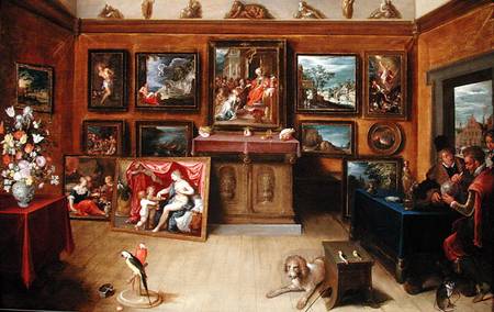 Picture Gallery with a Man of Science Making Measurements on a Globe de Frans Francken d. J.