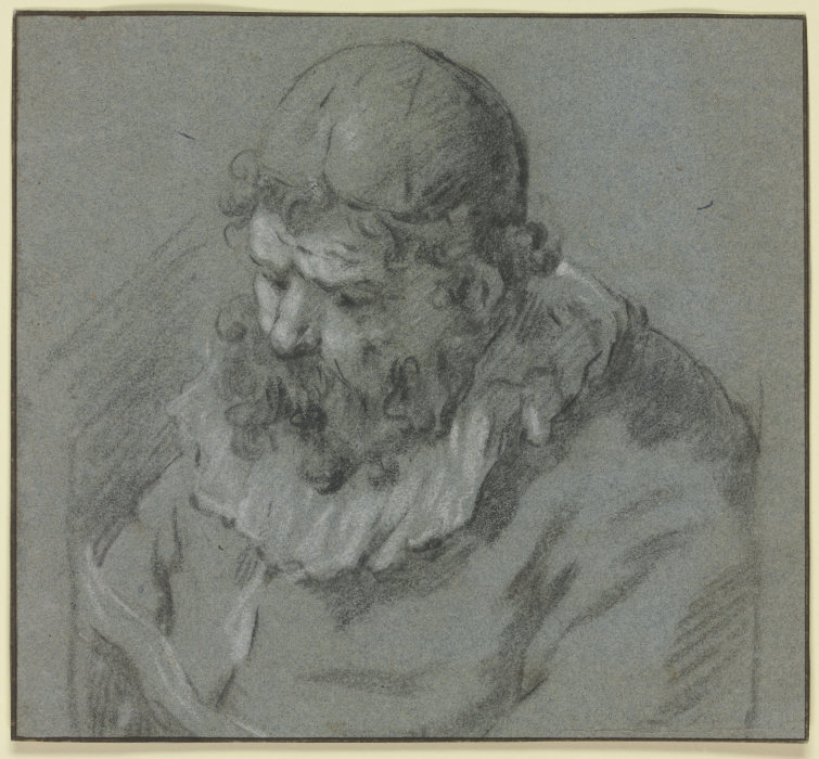 Alter niederblickender Mann mit Käppchen de Frans Hals