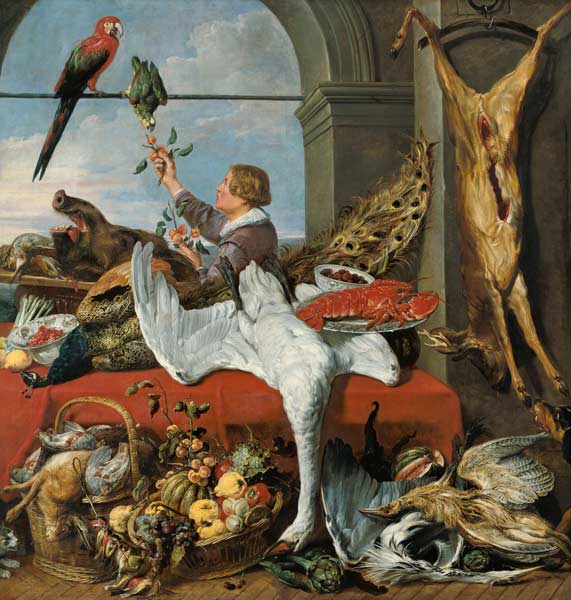 Interior of an office, or still life with game, poultry and fruit, c.1635 de Frans Snyders or Snijders