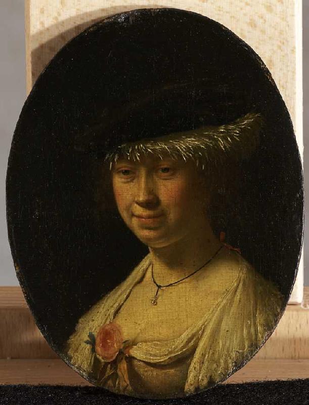 Bildnis einer Dame mit Barett. de Frans van Mieris d.Ä.