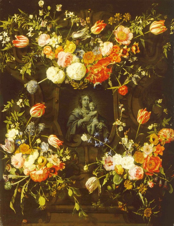 Madonna surrounded by flowers de Frans Ykens