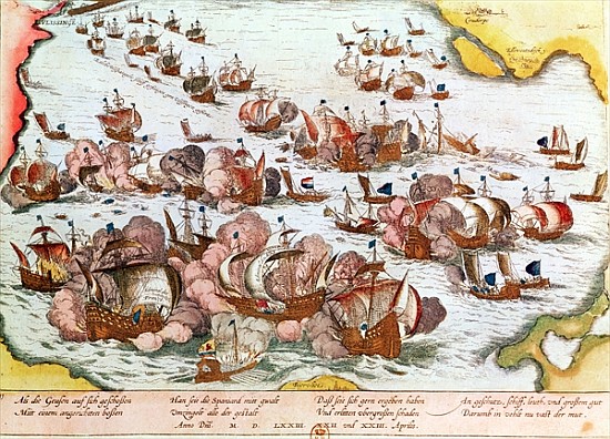 Naval Combat between the Beggars of the Sea and the Spanish in 1573 de Franz Hogenberg