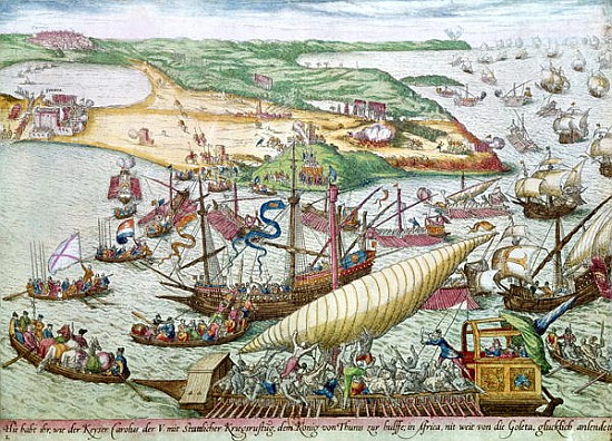 The Siege of Tunis or La Goulette Charles V in 1535 de Franz Hogenberg