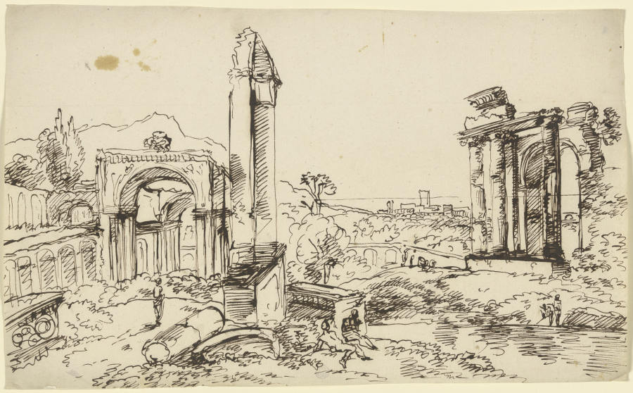 Antike Ruinen vor einer Landschaft de Franz Innocenz Josef Kobell