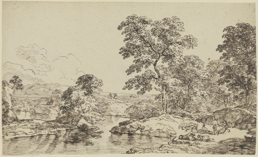 Bäume und Staffage an einem Gewässer de Franz Innocenz Josef Kobell