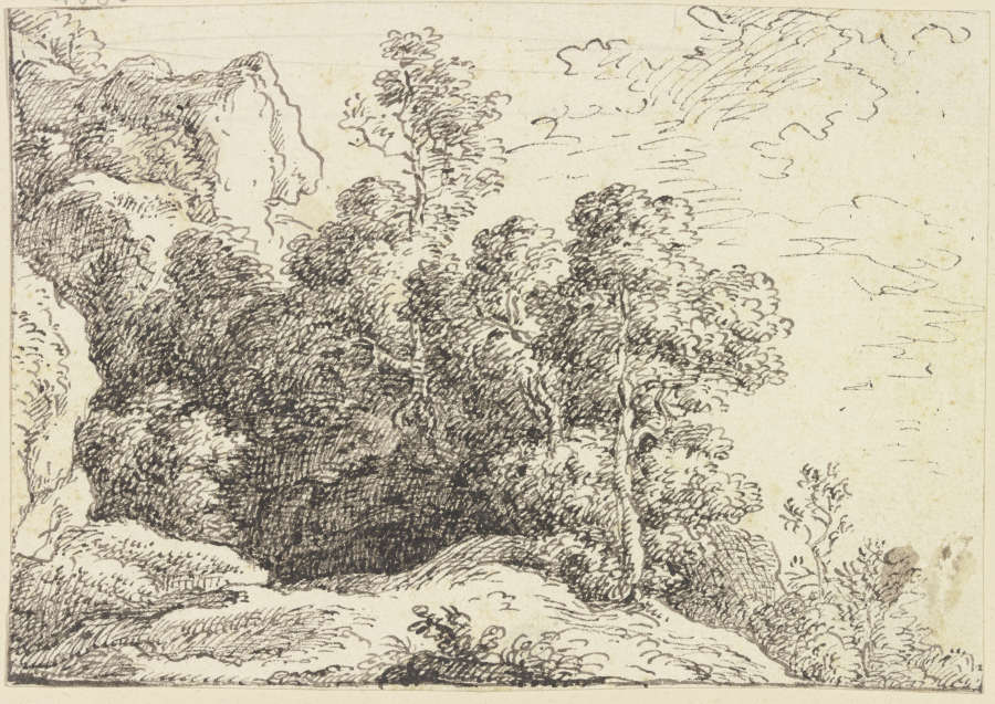Baumgruppe bei einem Felsen de Franz Innocenz Josef Kobell