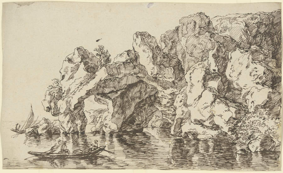 Felsentor am Meer, umgeben von Segel- und Ruderbooten de Franz Innocenz Josef Kobell