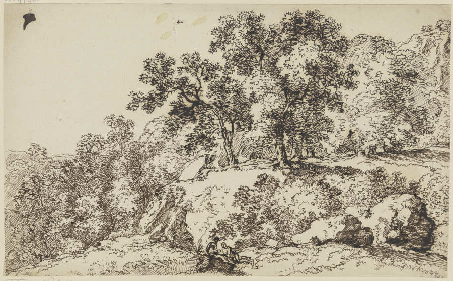Felsige Landschaft mit Bäumen und Staffagefiguren de Franz Innocenz Josef Kobell