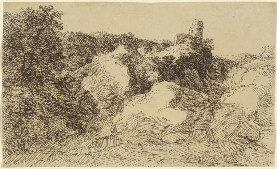 Felsige Landschaft mit Burgruine de Franz Innocenz Josef Kobell