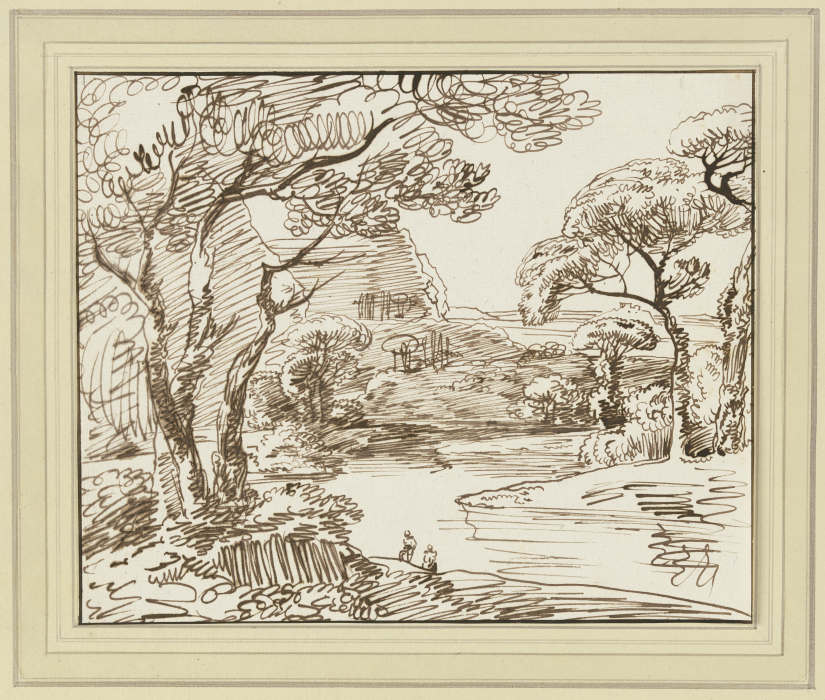 Flussuferlandschaft mit Bäumen de Franz Innocenz Josef Kobell