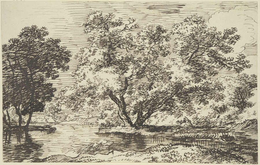 Große Baumgruppe an einem Gewässer de Franz Innocenz Josef Kobell