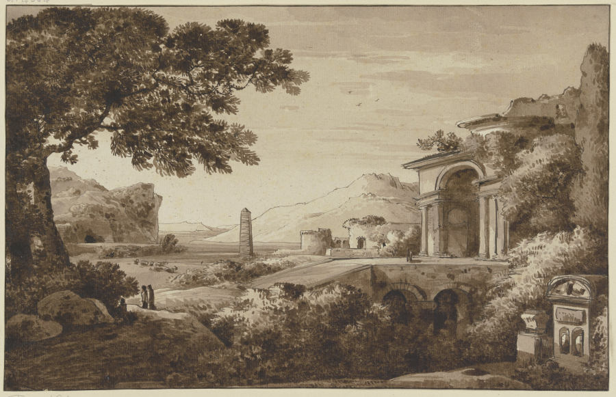 Landschaft mit antiken Bauten und einem Obelisken de Franz Innocenz Josef Kobell