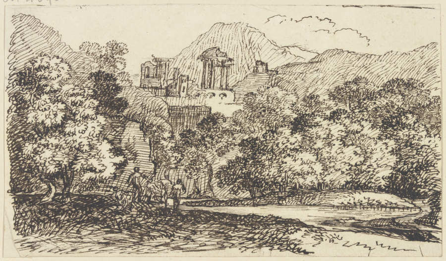 Landschaft mit antiken Ruinen und Staffagefiguren de Franz Innocenz Josef Kobell