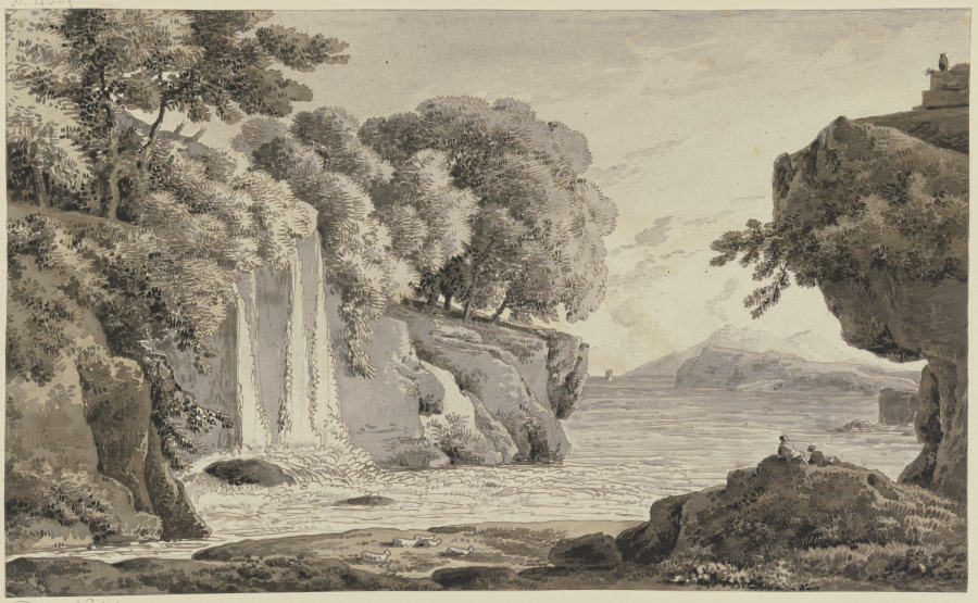 Landschaft mit Felsen und Wasserfall de Franz Innocenz Josef Kobell