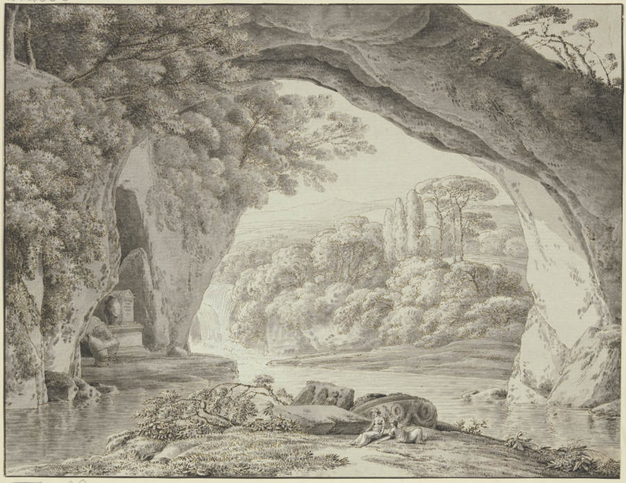 Landschaft mit Felsenbogen und antiken Monumenten de Franz Innocenz Josef Kobell