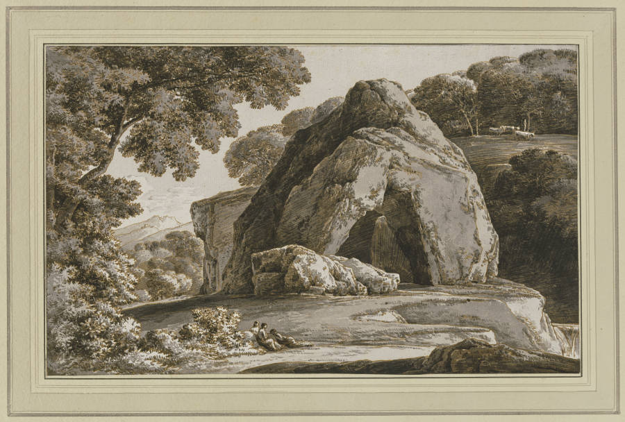 Landschaft mit Felsentor an einem Wasserfall de Franz Innocenz Josef Kobell