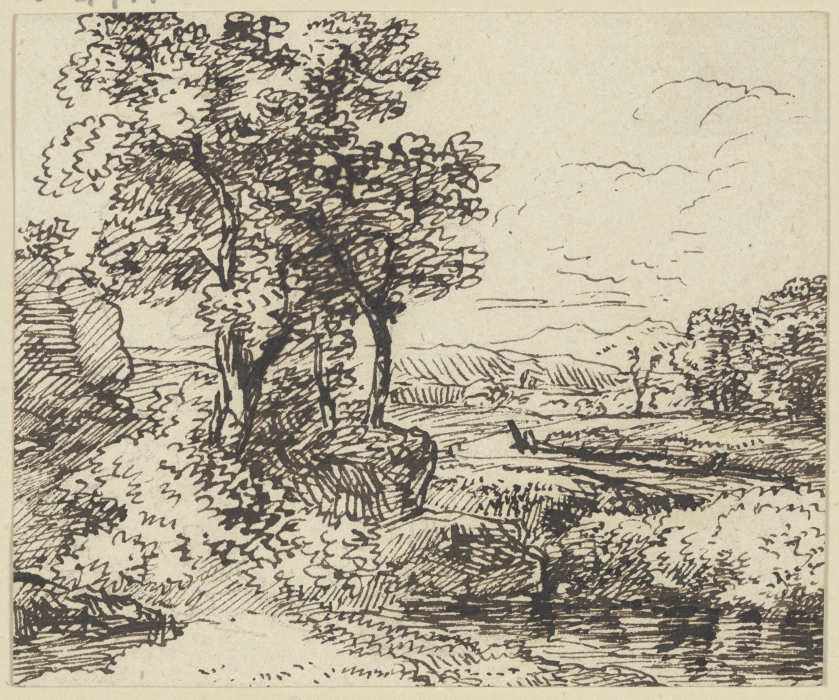 Landschaft mit Gewässer und Bäumen de Franz Innocenz Josef Kobell