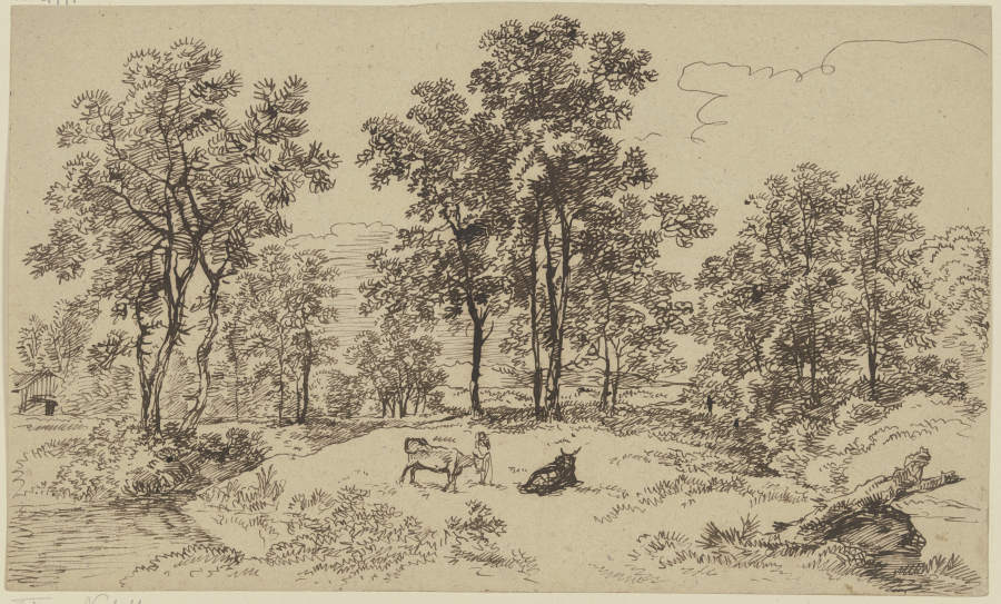 Landschaft mit Hirte und zwei Rindern de Franz Innocenz Josef Kobell