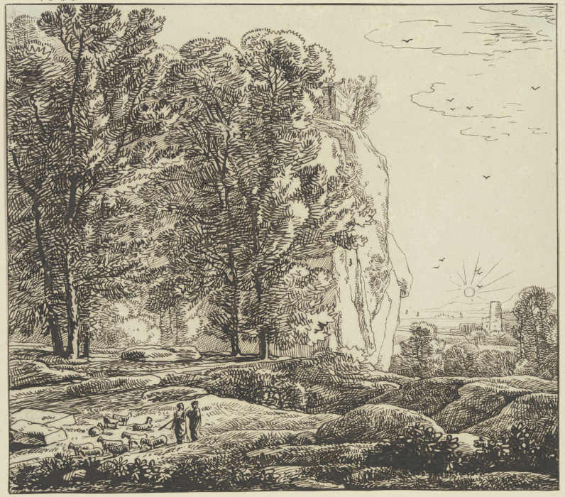 Landschaft mit hohem Felsen de Franz Innocenz Josef Kobell