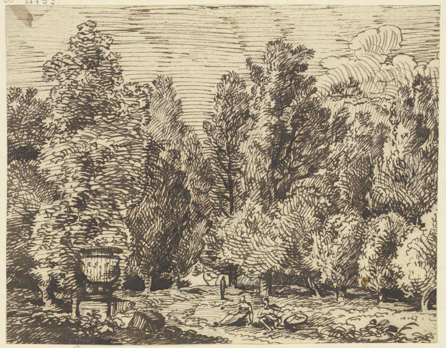 Landschaft mit hohen Bäumen und antikischer Staffage de Franz Innocenz Josef Kobell
