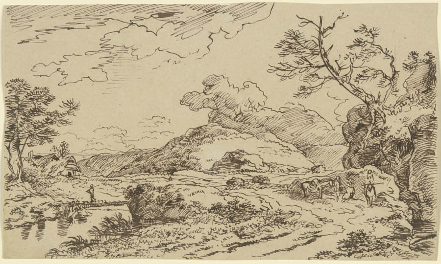 Landschaft mit Reisenden und aufziehenden Wolken de Franz Innocenz Josef Kobell