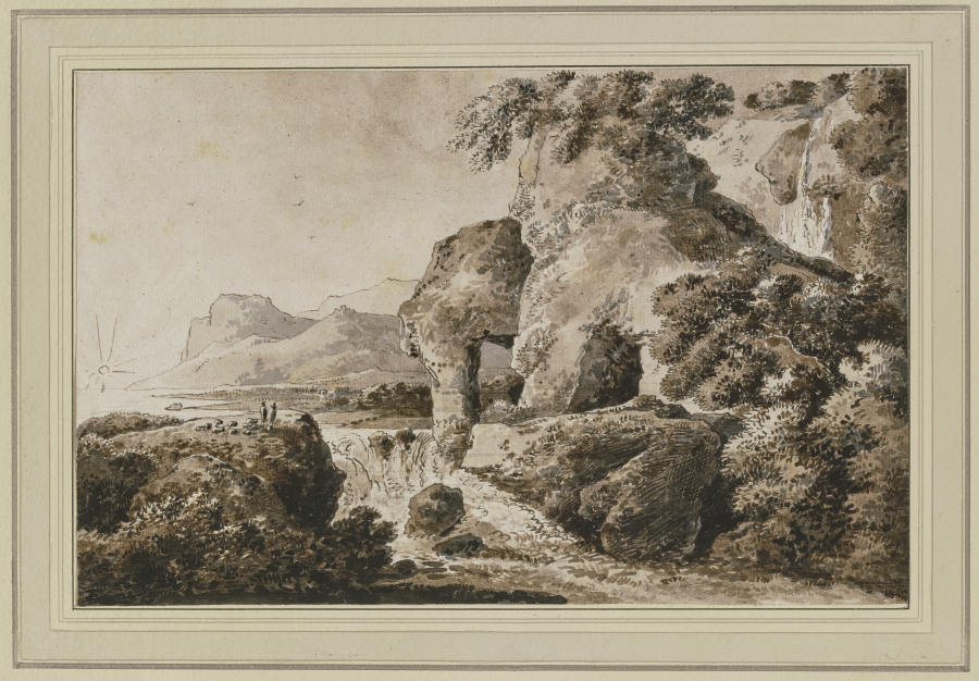 Landschaft mit Wasserfall und Felsentor de Franz Innocenz Josef Kobell