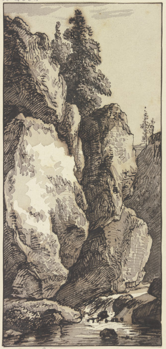 Steile Felspartie bei einem Bach de Franz Innocenz Josef Kobell