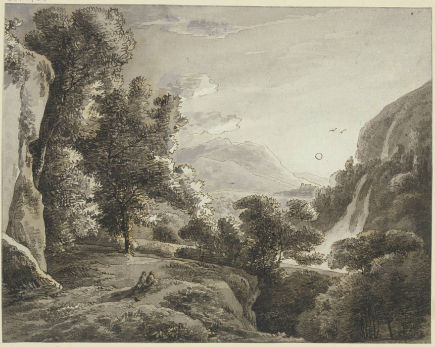 Waldige Landschaft mit Wasserfall de Franz Innocenz Josef Kobell