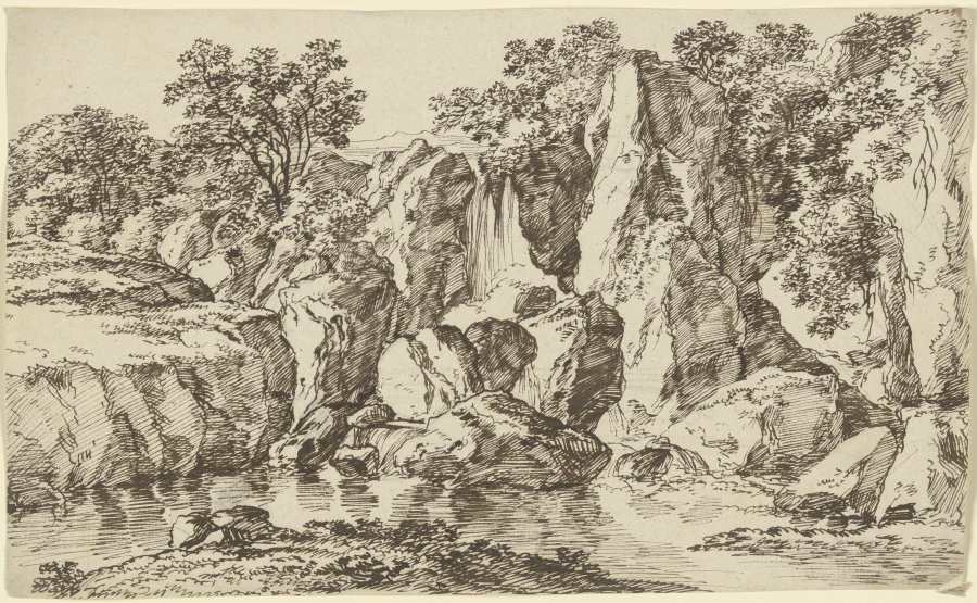 Wasserfall an einem Felshang de Franz Innocenz Josef Kobell