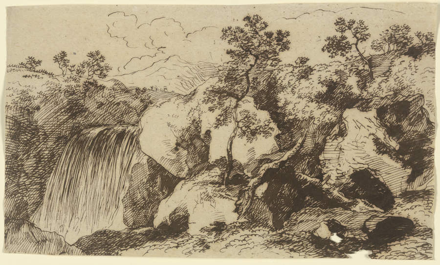 Wasserfall in einer Gebirgslandschaft de Franz Innocenz Josef Kobell