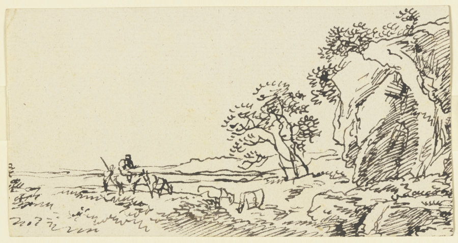 Weidelandschaft mit Vieh, rechts ein Felssporn de Franz Innocenz Josef Kobell