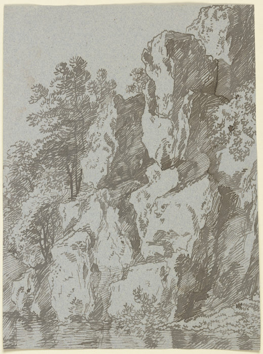 Zerklüftete Felswand an einem Gewässer de Franz Innocenz Josef Kobell