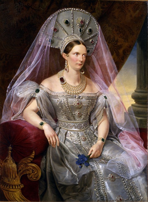 Portrait of Empress Alexandra Fyodorovna (Charlotte of Prussia), in kokoshnik de Franz Krüger