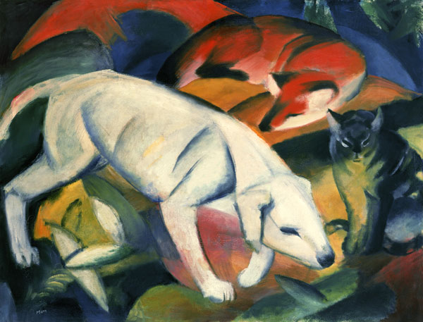 Three animals (dog, fox, cat) de Franz Marc