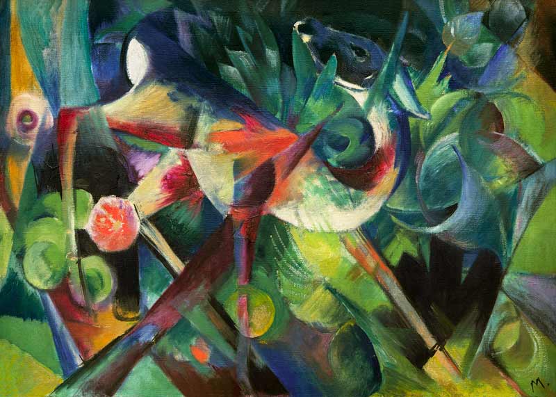 Deer in flower garden de Franz Marc