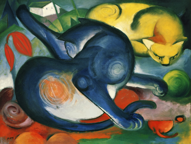 Two cats blue and yellow. de Franz Marc