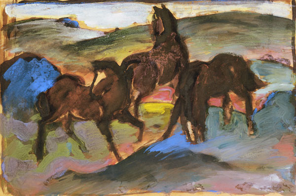 Horses on the pasture II. (three horses) de Franz Marc