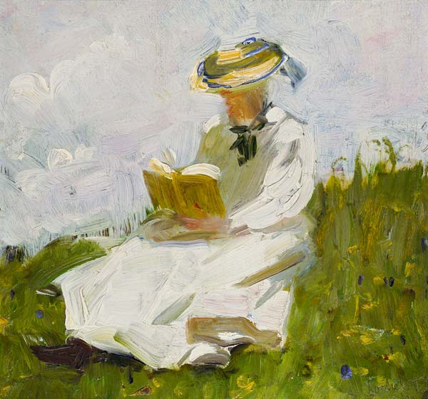 Reading woman in the greenery de Franz Marc