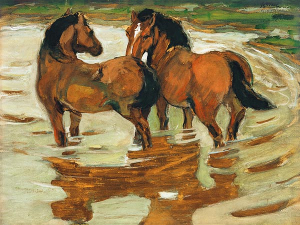 Zwei Pferde in der Schwemme de Franz Marc