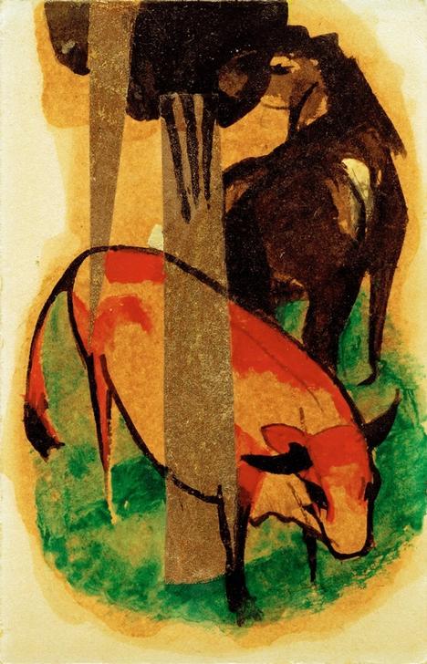 Black Brown Horse and Yellow Cow de Franz Marc