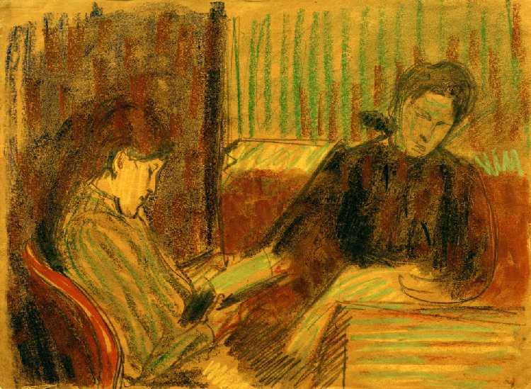 Zwei Frauen am Tisch de Franz Nolken